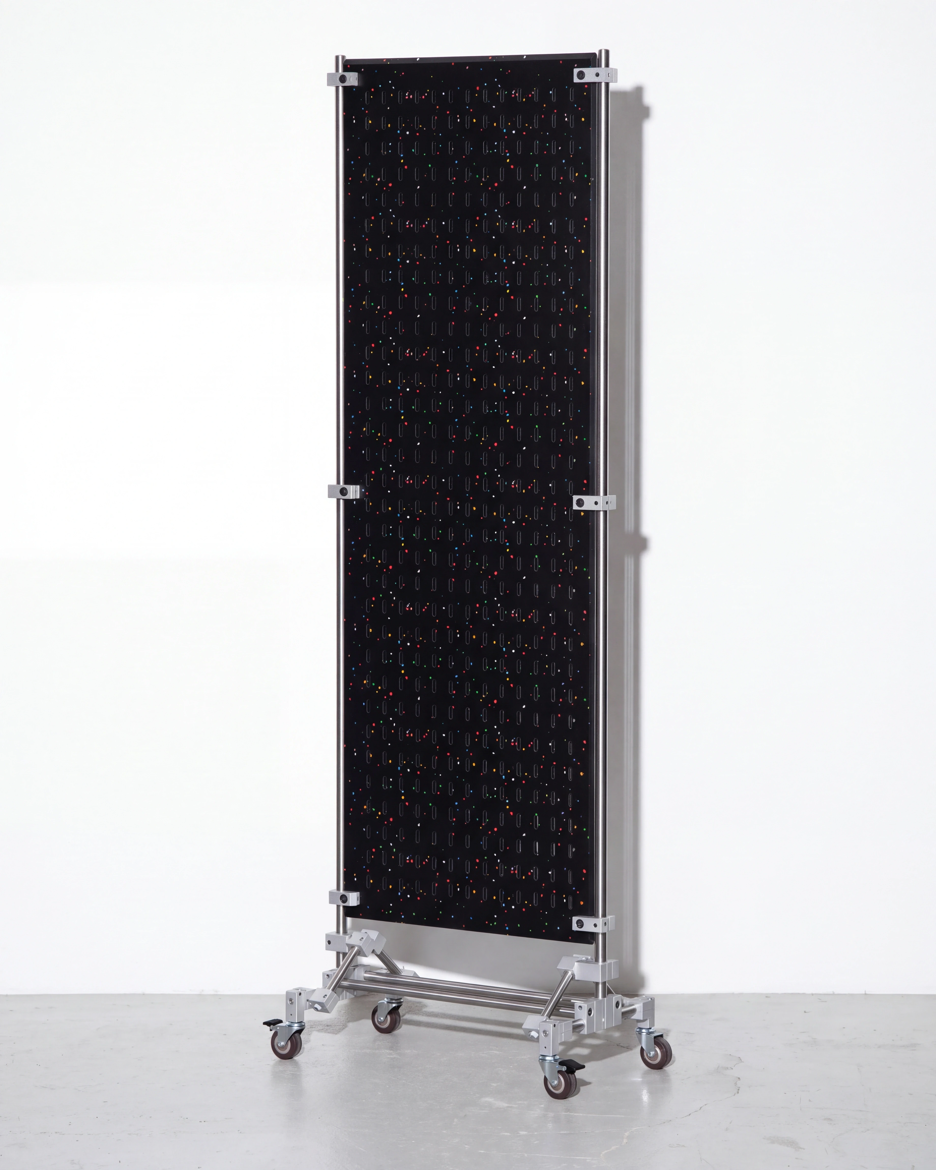 Merchandiser, perforated stand 60 × 197, black, colour flecks: front right view