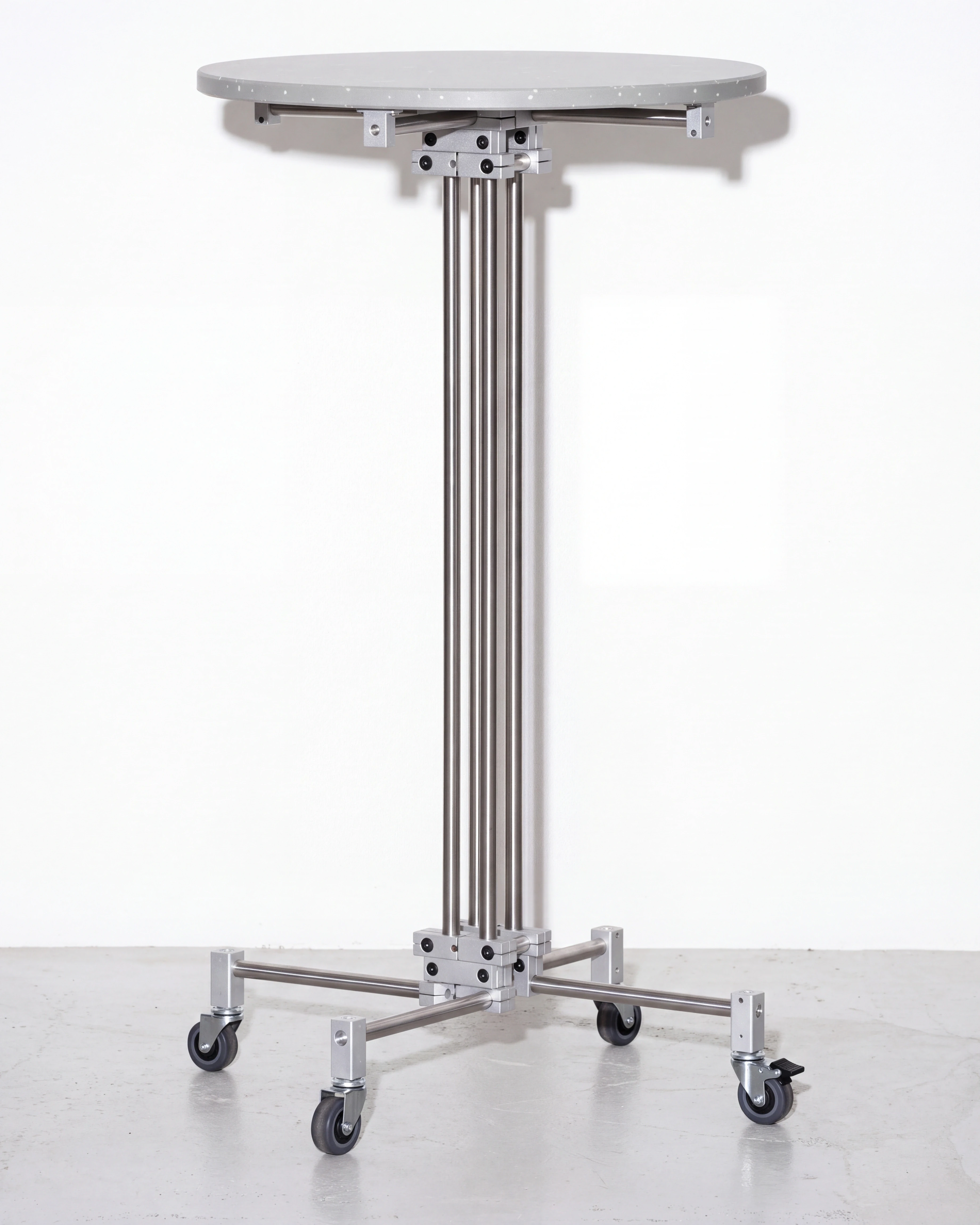 Regular, bar table on a column Ø60, grey, white flecks: front right view