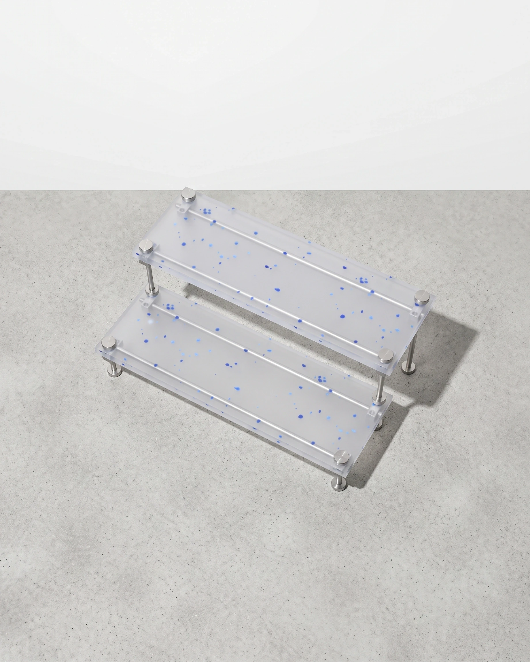 Florist, two-step riser 40 × 14, clear, light-blue flecks: top view
