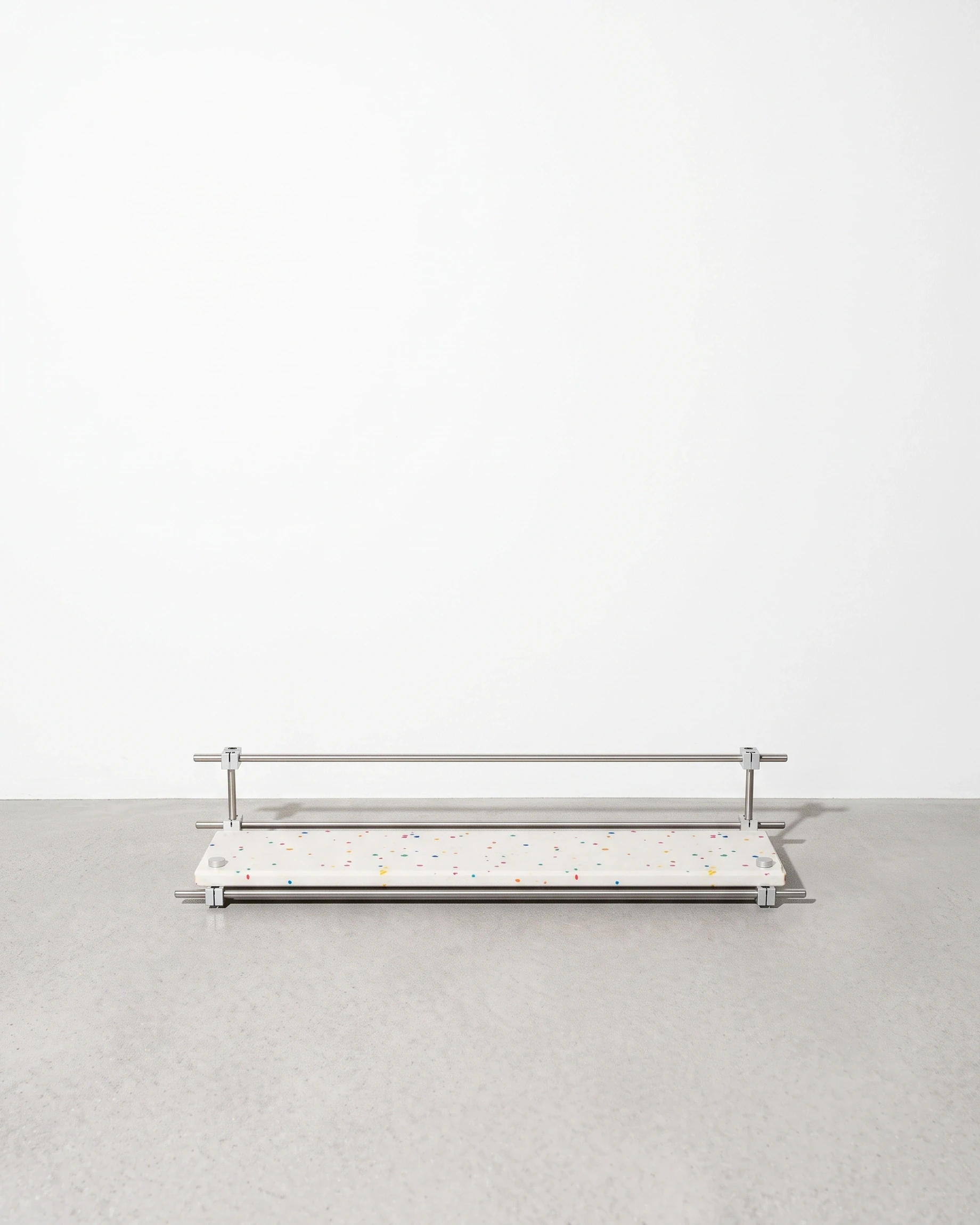Perfumer, shelf with a raised edge 45 × 15, white, colour flecks: front view