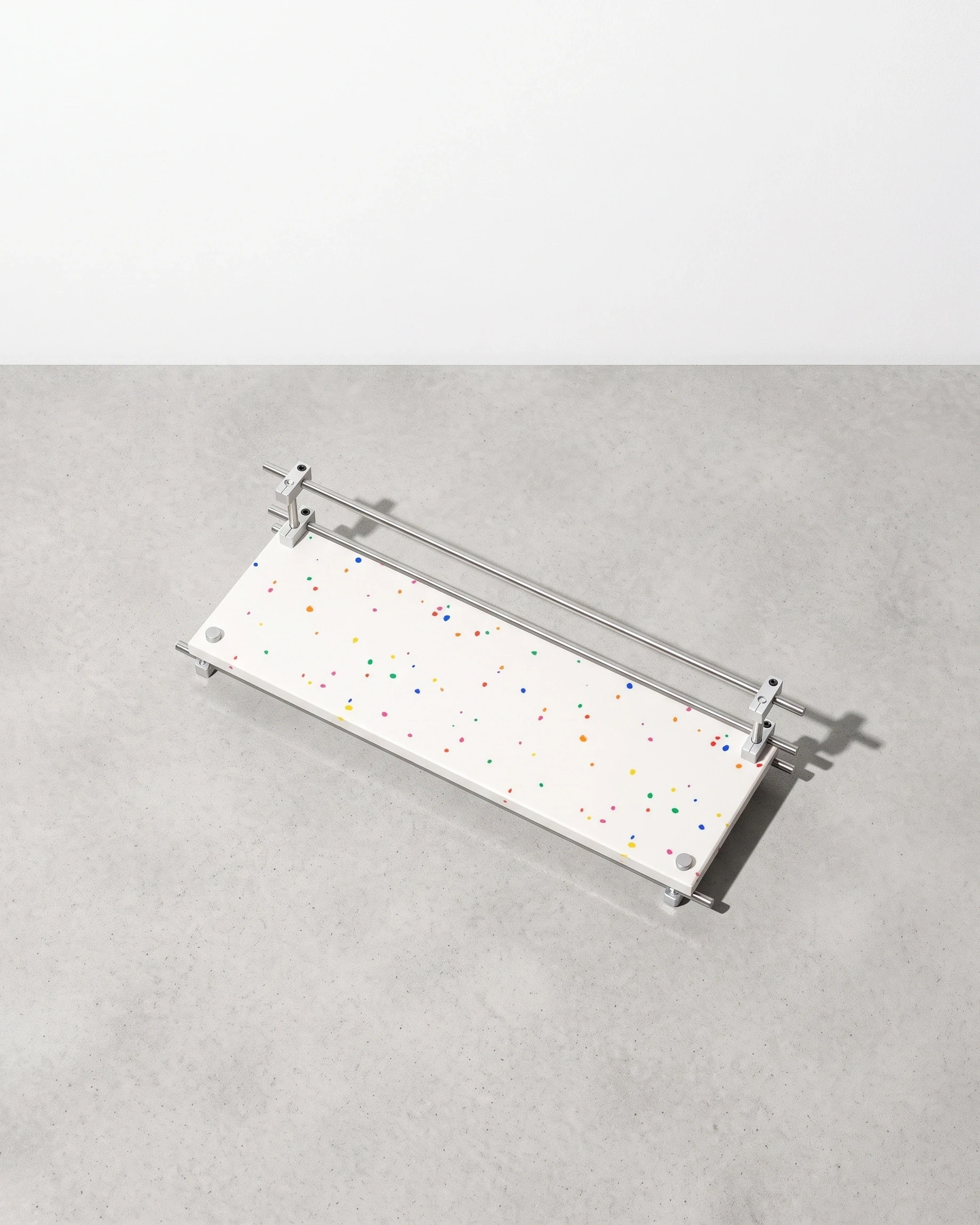 Perfumer, shelf with a raised edge 45 × 15, white, colour flecks: top view